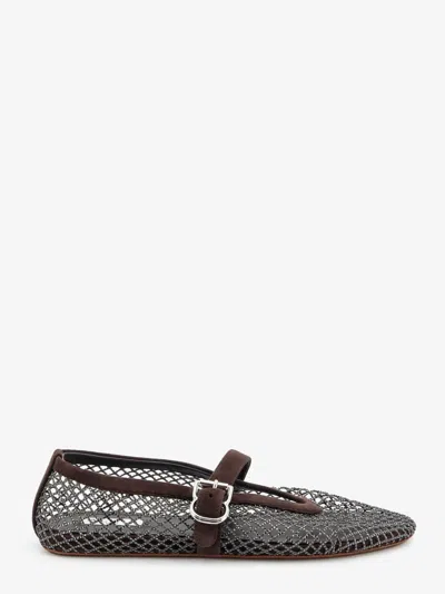Alaïa Flat Mesh Ballet Flats With Rhinestone Detail In Brown