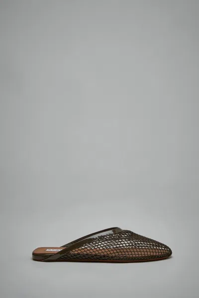 Alaïa Flat Mules In Fishnet In Brown