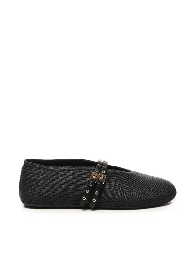 Alaïa Flat Straw Ballerinas In Black