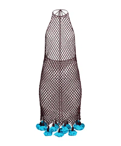 Alaïa Floral Crochet Dress In Burgundy/blue