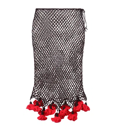 Alaïa Floral Crochet Midi Skirt In Black