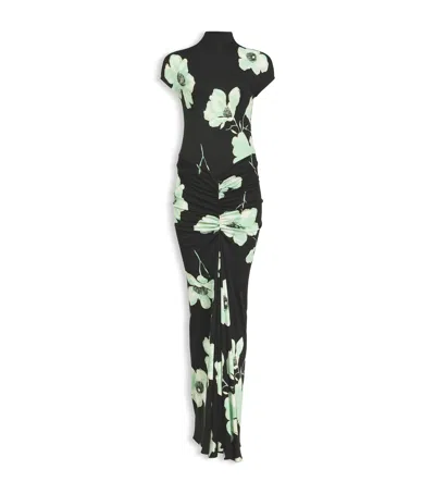 Alaïa Floral Draped Maxi Dress In Black
