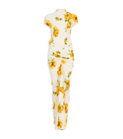 Alaïa Floral Draped Maxi Dress In White