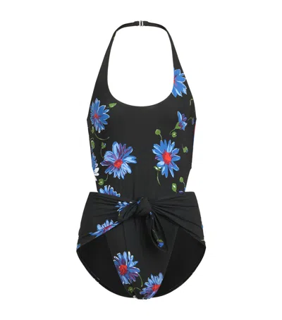 Alaïa Floral Front Knot Swimsuit In Black