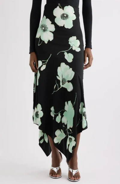 Alaïa Floral High Waist Asymmetric Jersey Skirt In Black