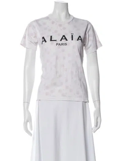 Pre-owned Alaïa Floral Print Crew Neck T-shirt In White