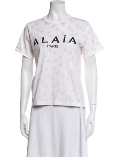 Pre-owned Alaïa Floral Print Crew Neck T-shirt In White