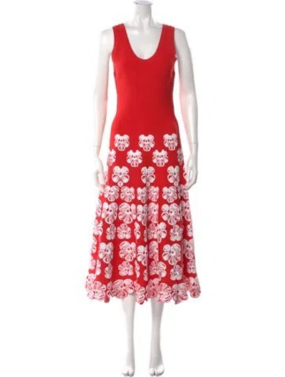 Pre-owned Alaïa Floral Print Long Dress In Red