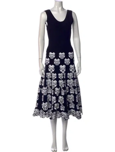 Pre-owned Alaïa Floral Print Midi Length Dress In Black
