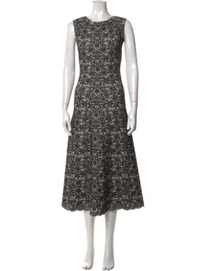 Pre-owned Alaïa Floral Print Midi Length Dress In Black/white