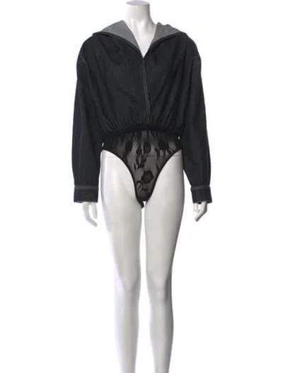 Pre-owned Alaïa Floral Print Open Front Bodysuit In Black