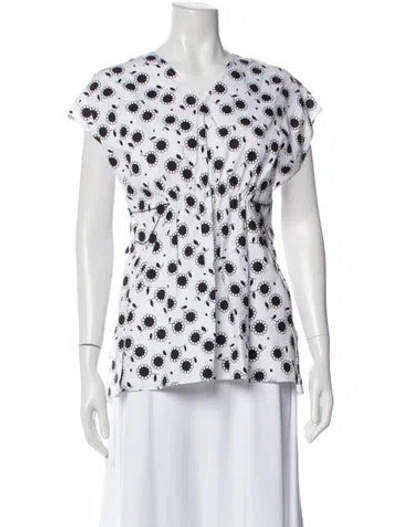 Pre-owned Alaïa Floral Print V-neck Top In White