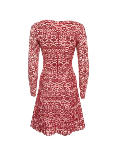 Pre-owned Alaïa Floral-jacquard Midi Dress In Red