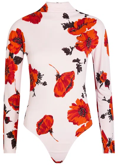 Alaïa Floral-print Stretch-jersey Bodysuit In Red