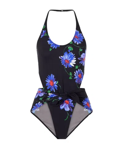 Alaïa Floral-print Swimsuit In Black
