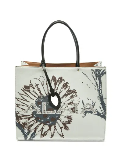Pre-owned Alaïa Floral-print Tote Bag In White