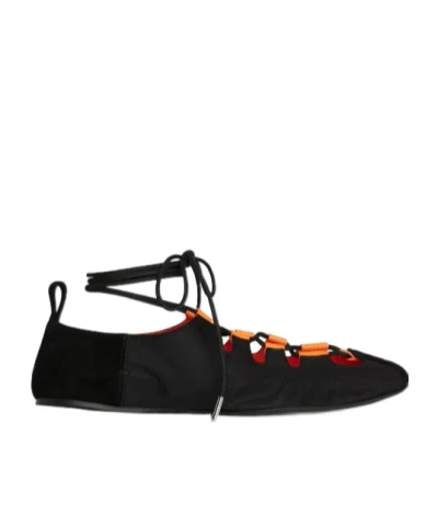 Alaïa Fold Laced Flats In Nylon And Suede In Black