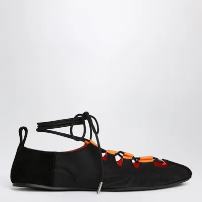 Alaïa Alaia Foldable Laceup Ballet Flats In Nylon And Black Suede