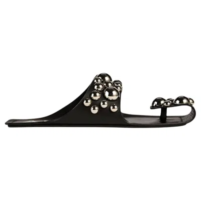 Pre-owned Alaïa Alaia Folded Embellished Leather Sandals It38 In Black
