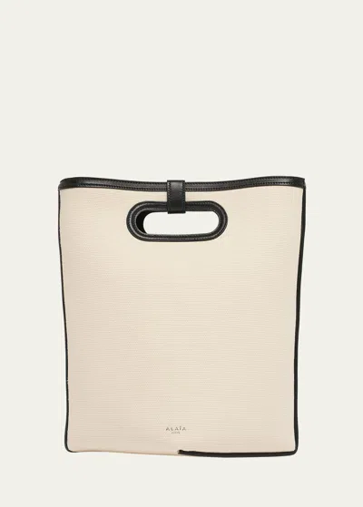 Alaïa Folded Tote Bag In Canvas And Leather In Neutral