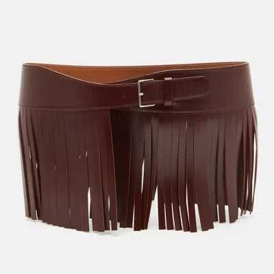 Pre-owned Alaïa Fringe 75cm Burgundy Leather Wide Waist Belt
