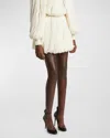 Alaïa Belted Fringed Wool-blend Mini Skirt In Blanc Casse