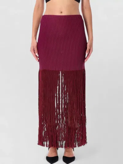 Alaïa Womens Fringed Tube Knit Midi Skirt Grenat In Burgundy