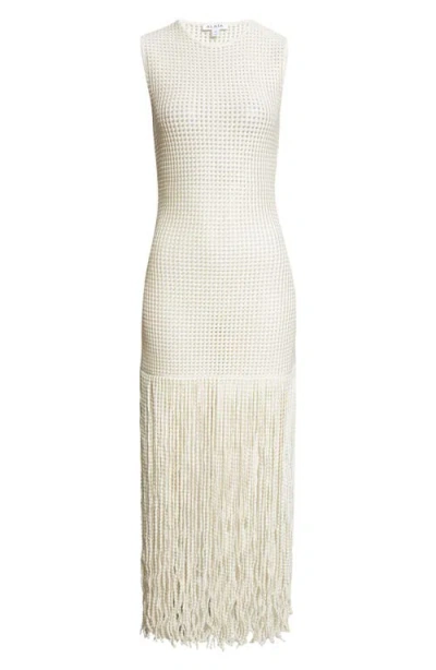 Alaïa Fringe Mesh Knit Maxi Dress In White