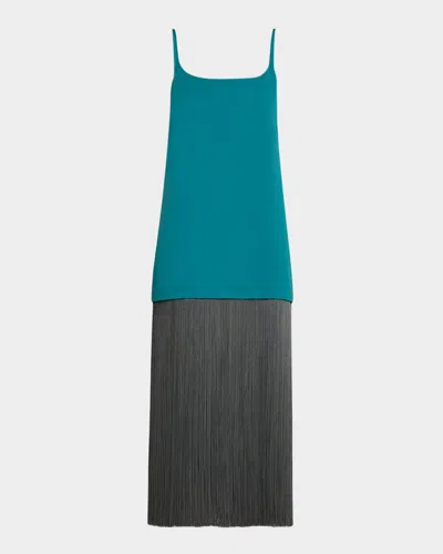 Alaïa Fringe Poplin Maxi Slip Dress In Blue