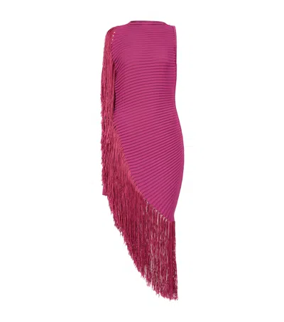Alaïa Fringed Asymmetric Midi Dress In Red