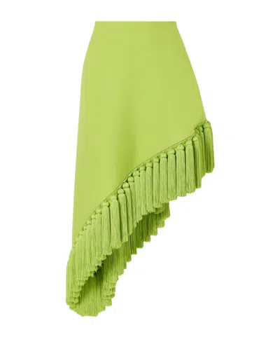 Alaïa Tassle Fringed Asymmetric Wool-gabardine Midi Skirt In Green
