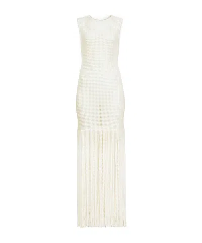 Alaïa Fringed Beaded Knit Dress In White