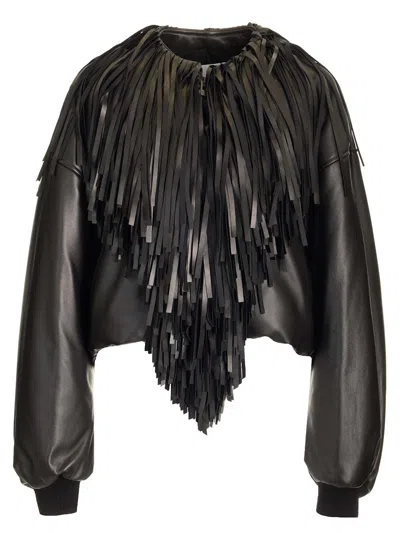 ALAÏA FRINGED BOMBER JACKET JACKETS BLACK