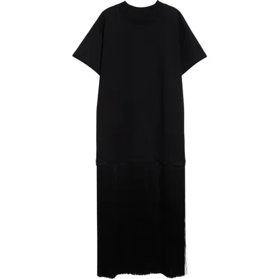 Alaïa Womens Alaia Fringed T-shirt Cotton Midi Dress In Black