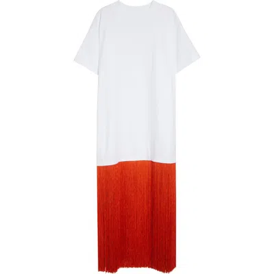 Alaïa Womens Alaia Fringed T-shirt Cotton Midi Dress In White