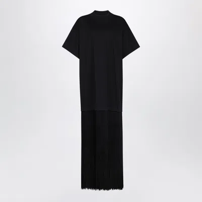 Alaïa Fringed Dress In Black Cotton Jersey In White