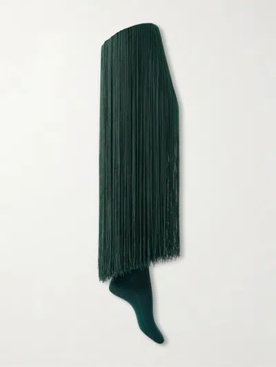 Alaïa Fringed Knit High Socks In Green