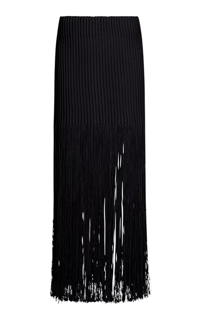 Alaïa Fringed Knit Maxi Skirt In Black