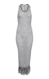 Alaïa Striped Crochet-knit Sleeveless Maxi Dress With Fringe Hem In Black