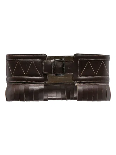 Pre-owned Alaïa Fringed Leather Belt In 褐色