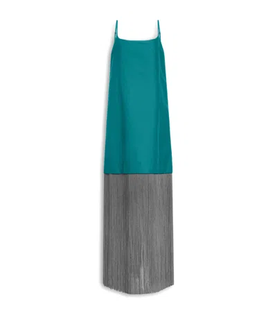 Alaïa Fringed Mini Slip Dress In Blue