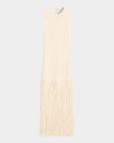 Alaïa Fringed Open-knit Maxi Dress In Blanc Naturel