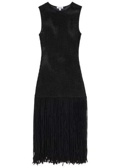 Alaïa Fringed Open-knit Midi Dress In Black