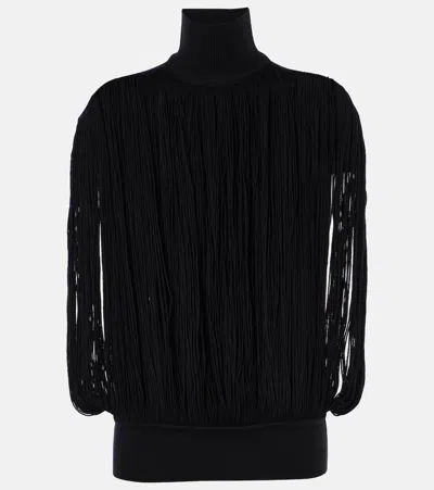 Alaïa Fringed Wool Sweater In Black