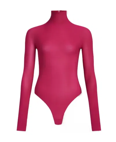 Alaïa Turtleneck Jersey Bodysuit In Pink