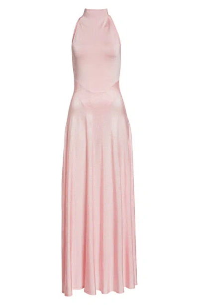 Alaïa Funnel Neck Satin Jersey Midi Dress In Rose Quartz