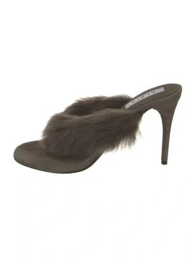 Pre-owned Alaïa Fur Fur Trim Sandals In Green
