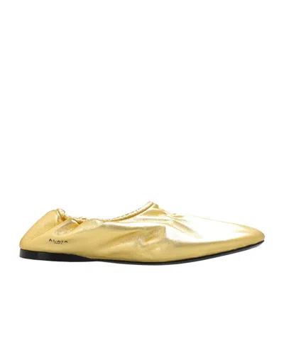 Alaïa Metallic Laminated Leather Ballerina Flats In Gold