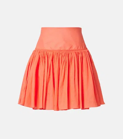 Alaïa Gathered Cotton And Linen Miniskirt In Orange
