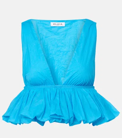 Alaïa Gathered Crop Top In Blue